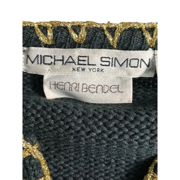 Vintage 90s Michael Simon Black Gold Metallic Embroidered Cropped Knit Cardigan - Picture 7 of 12